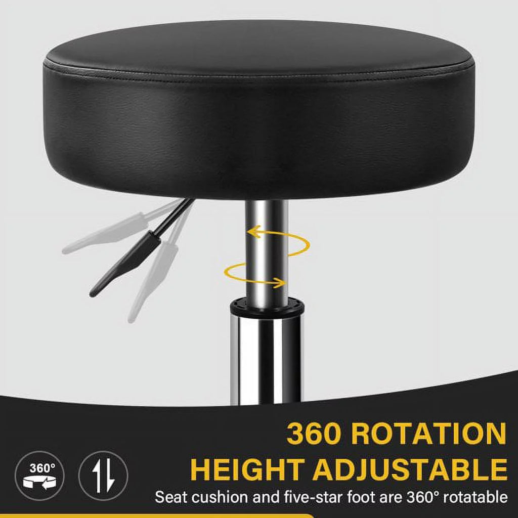 Heavy Duty Rolling Stool with Wheels Hydraulic Swivel Adjustable Ergonomic Thick Leather Seat Black C67375