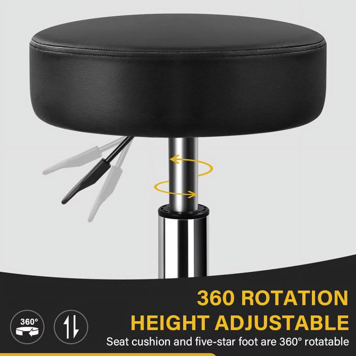 Heavy Duty Rolling Stool with Wheels Hydraulic Swivel Adjustable Ergonomic Thick Leather Seat Black C67375