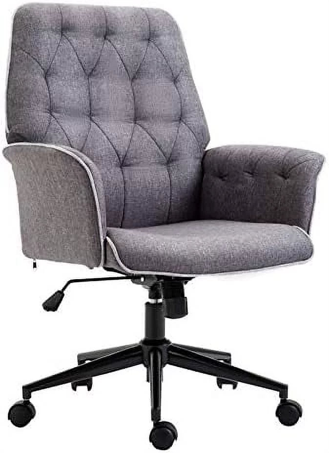 Dark Grey Tufted Linen Home Office Desk Chair V39133