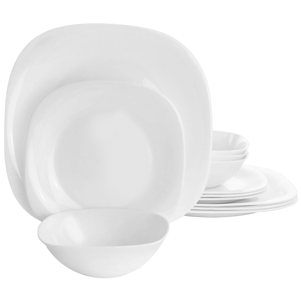 12 Piece White Tempered Opal Glass Dinnerware Set R271