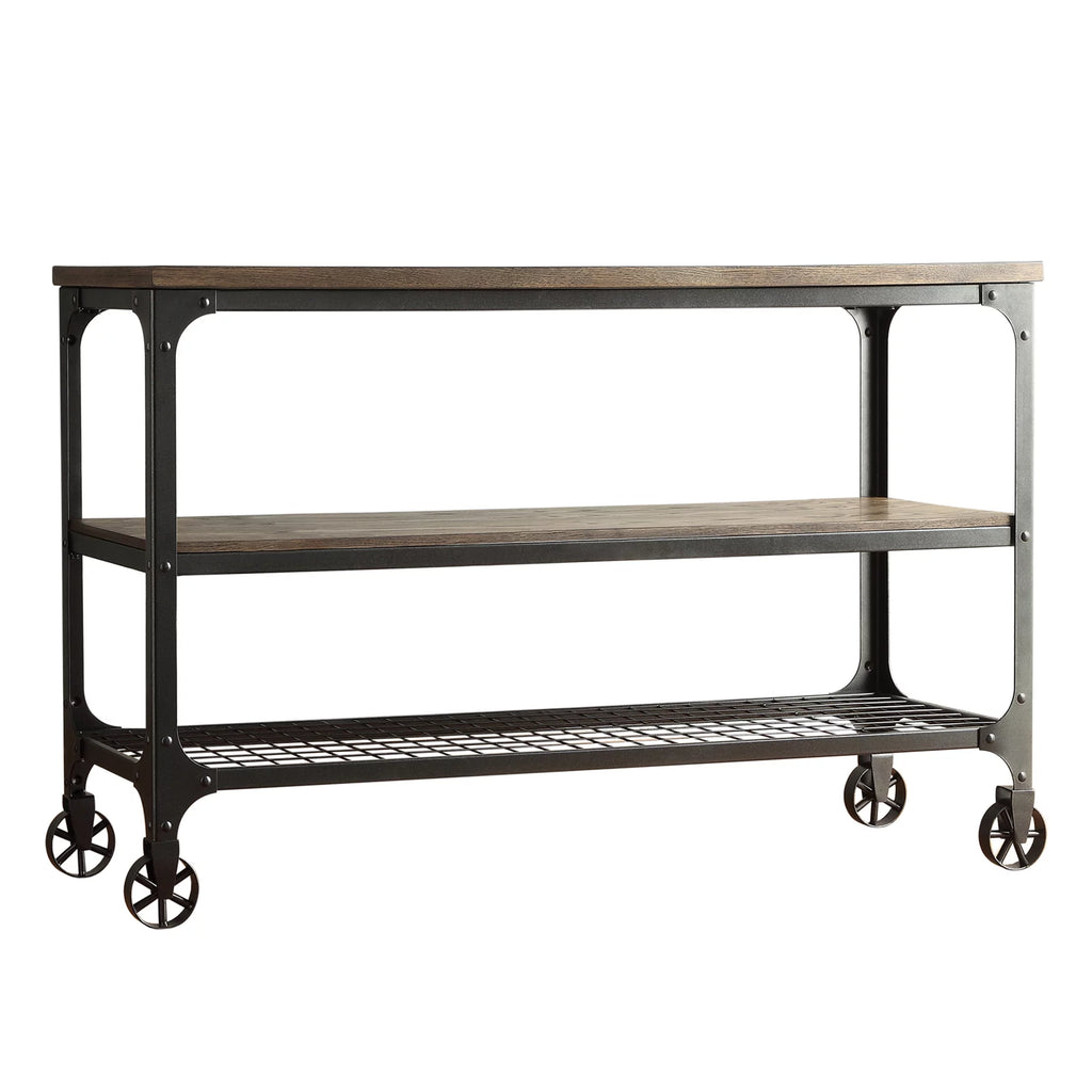Industrial Wood and Metal Console Table with Wheels K405558