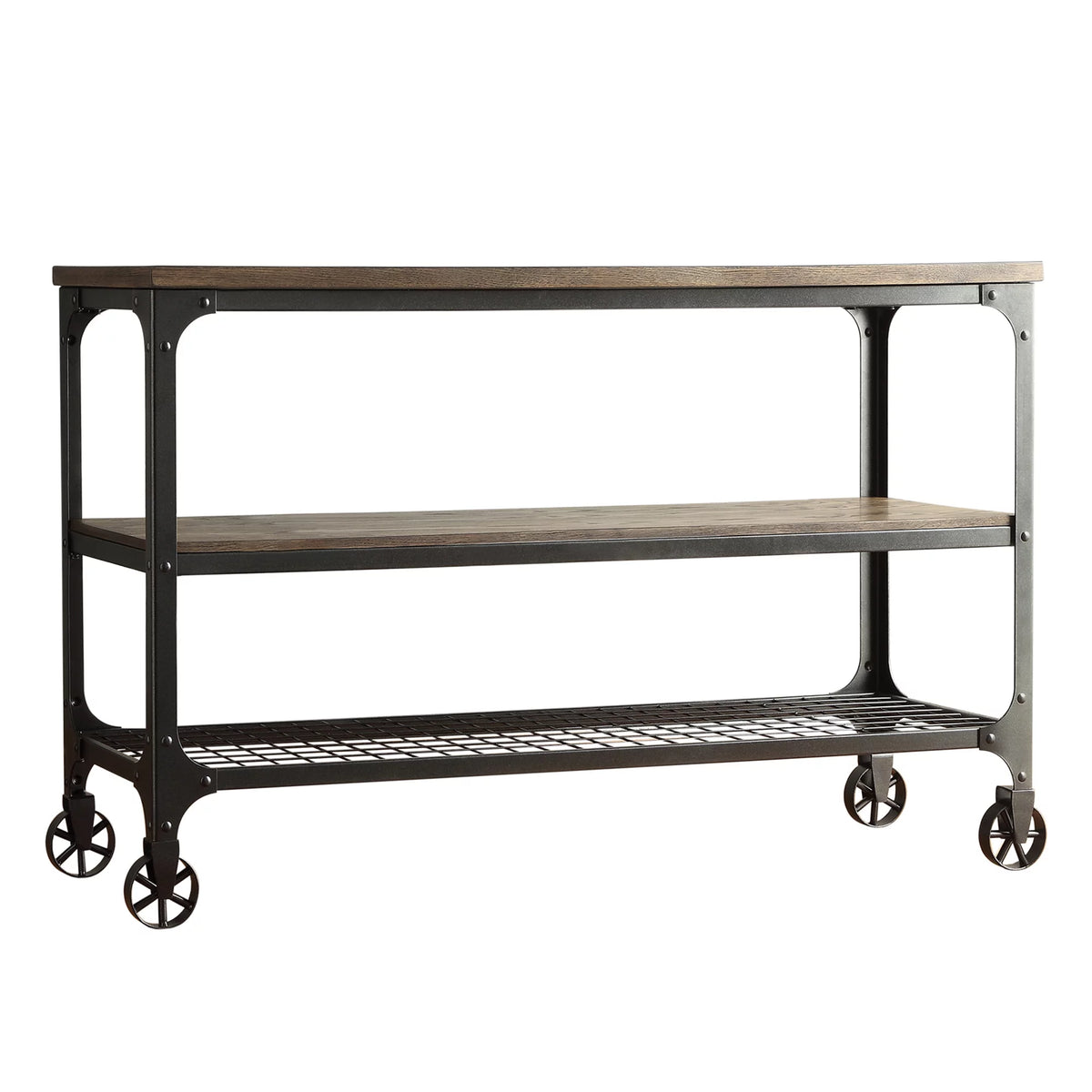 Industrial Wood and Metal Console Table with Wheels K405558