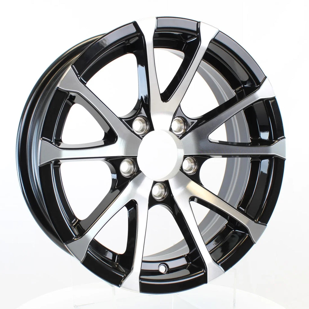 Aluminum Trailer Wheel 15X6 15 Inch Rim Black and Machined 5 Lug S60455
