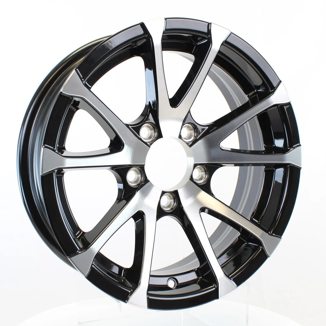 Aluminum Trailer Wheel 15X6 15 Inch Rim Black and Machined 5 Lug S60455