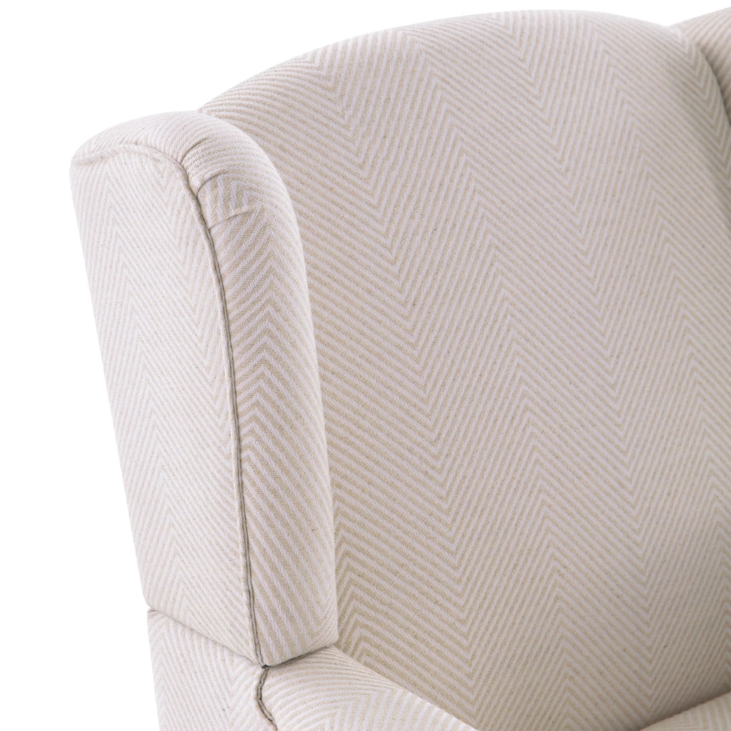 Tan Twill Upholstered Wingback Accent Chair with Solid Wood Legs I8951