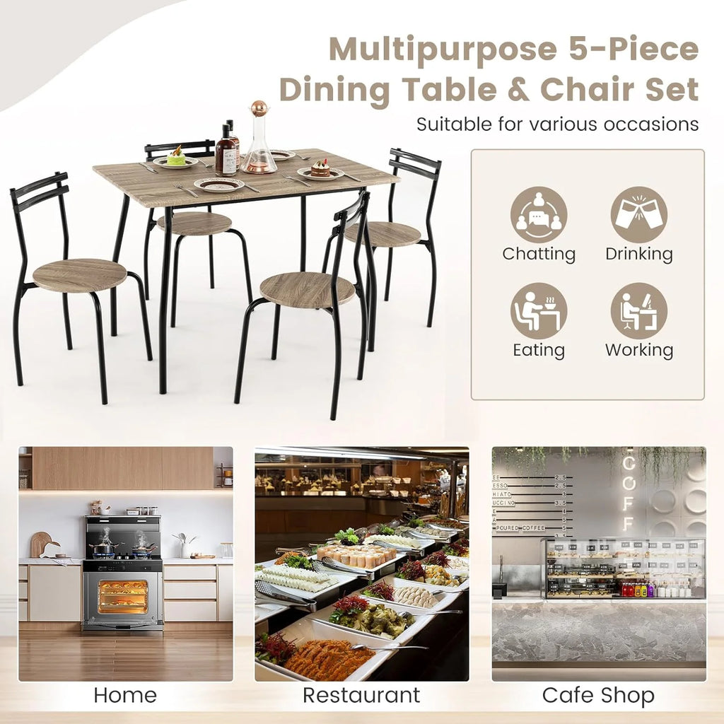 5-Piece Modern Dining Table Set with 4 Chairs J198307