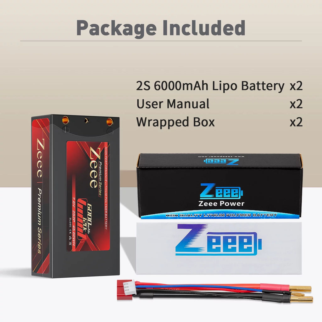 2S Lipo Battery 7.6V 6000mAh 120C Shorty Hard Case 2 Pack U418998