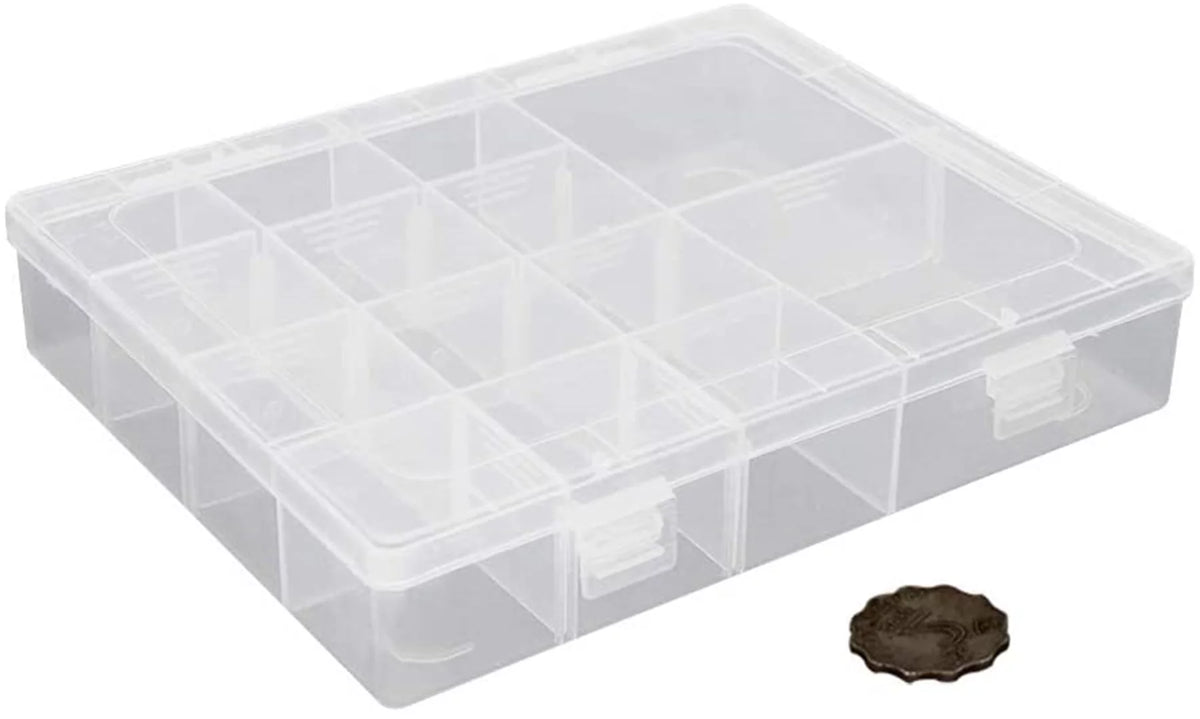 Plastic Organizer 14 Removable Grids Transparent Storage Box E968809