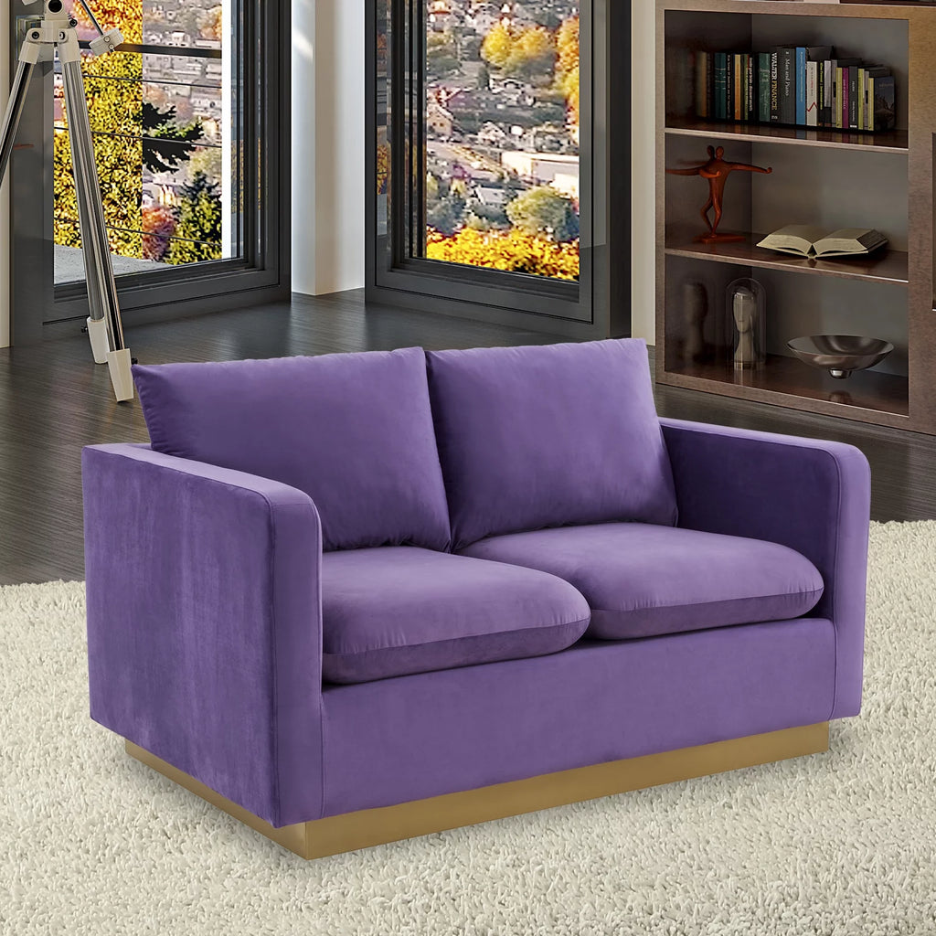 Upholstered Velvet Loveseat with Gold Frame N326