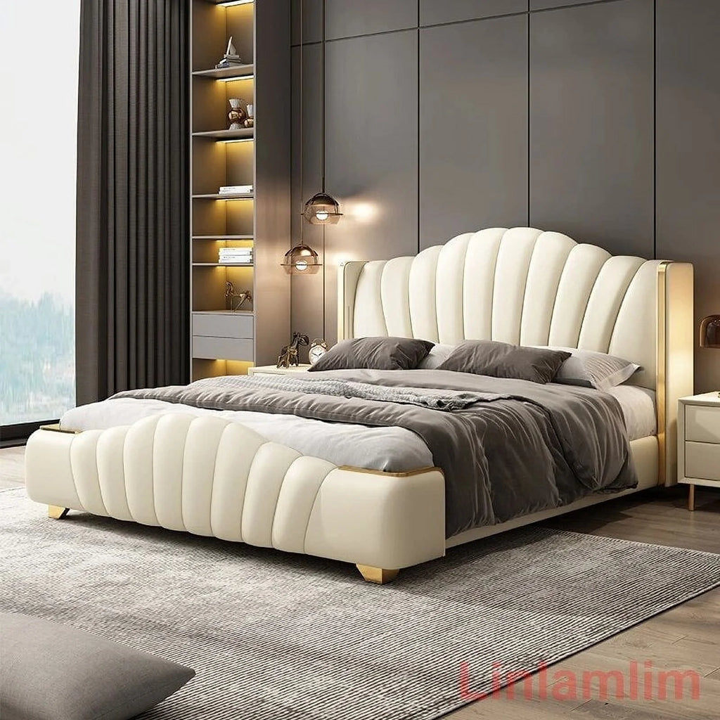Soft Double Bed Frame with Leather Headboard X875238
