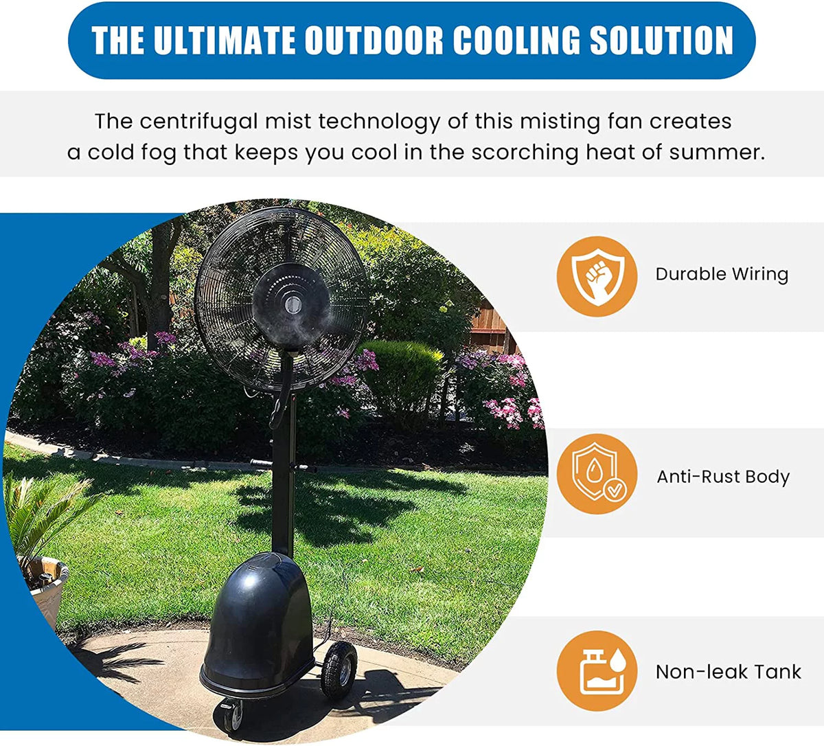 Oscillating Misting Pedestal Fan, 3 Cooling Speeds, 12 Gallon Tank, 26 inch, Black H534486