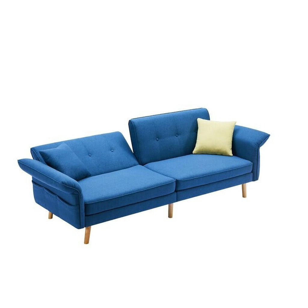 Convertible Futon Sofa Bed with Adjustable Armrest/Backrest Blue U287549