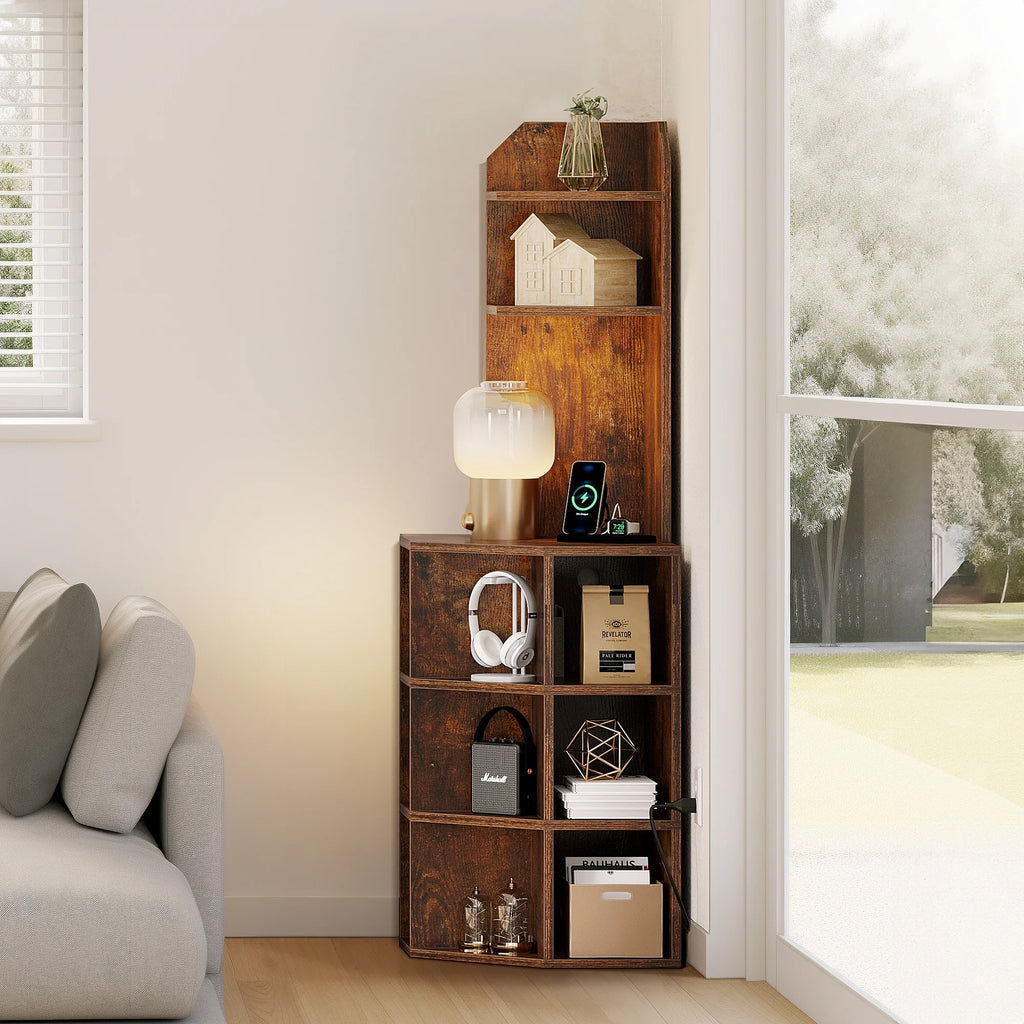5-Tier Corner Shelf with USB Ports and Outlets R9224