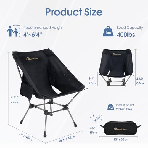 Portable Camping Chair 330Lbs Capacity Black J63863