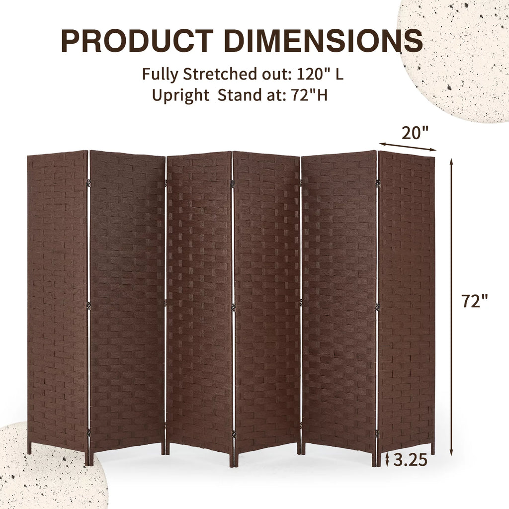 6 Panel 6 FT Tall Weave Fiber Folding Room Divider L537