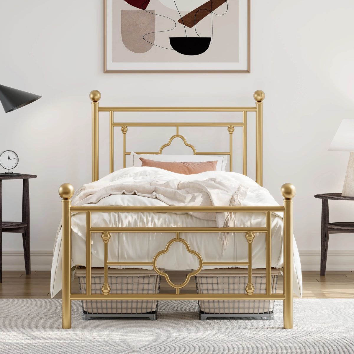 Queen Size Black Metal Platform Bed Frame with Headboard and Footboard U2773