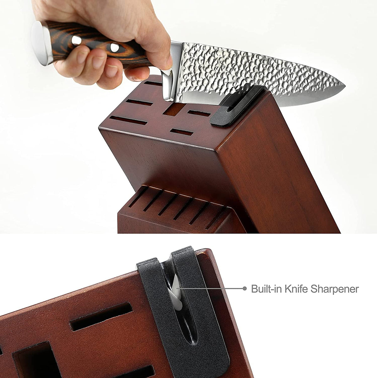 15-Piece Stainless Steel Knife Block Set with Built-in Sharpener J273