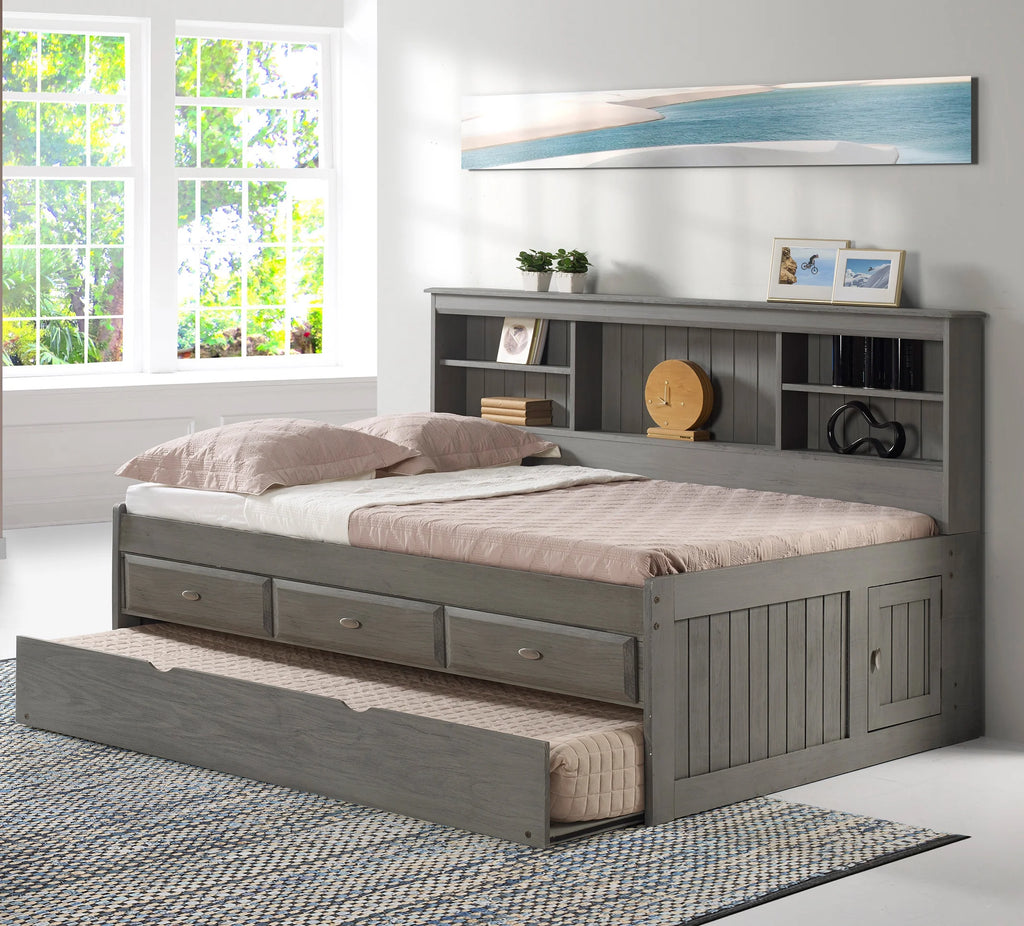 Charcoal Gray Solid Pine Full Daybed with Three Drawers and Twin Trundle L173903