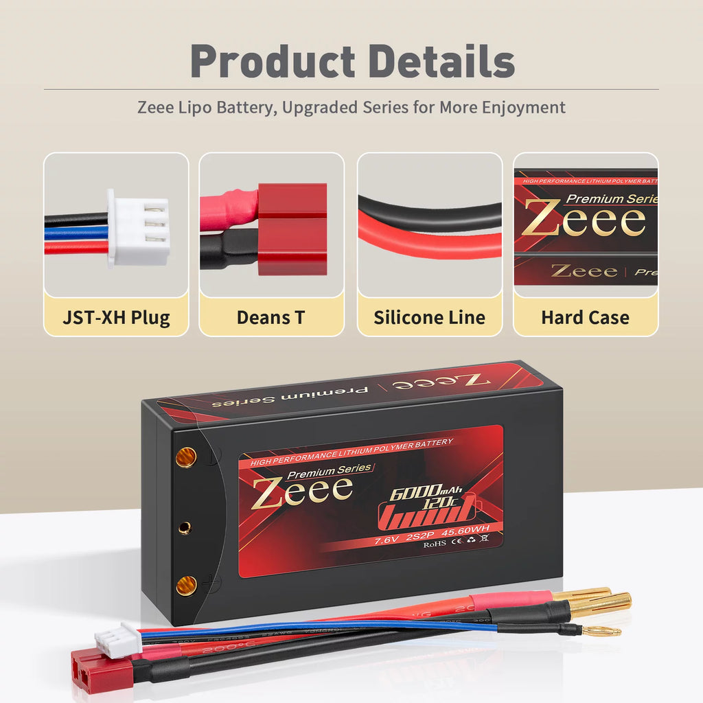 2S Lipo Battery 7.6V 6000mAh 120C Shorty Hard Case 2 Pack U418998