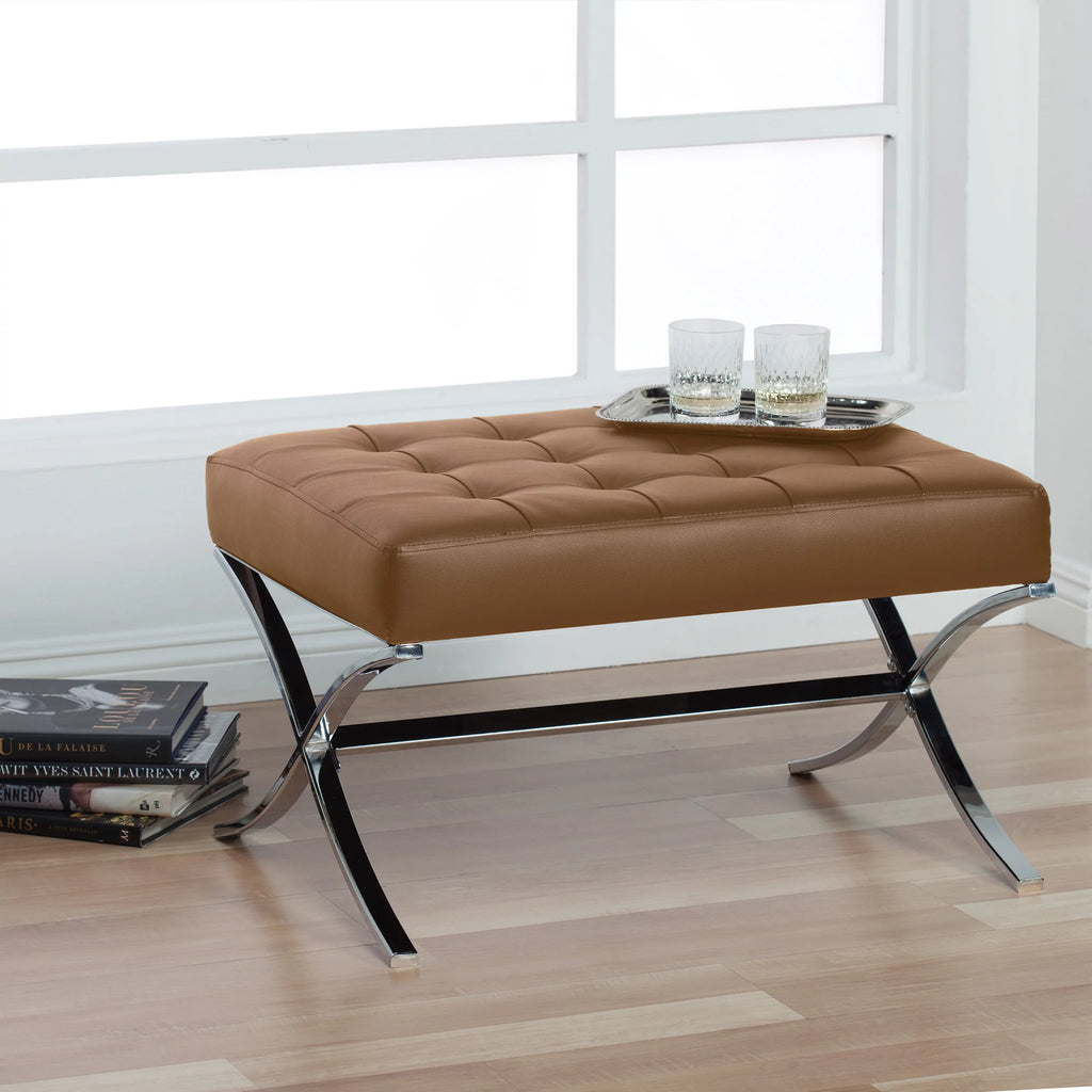 Caramel Brown Bonded Leather Tufted Ottoman T102