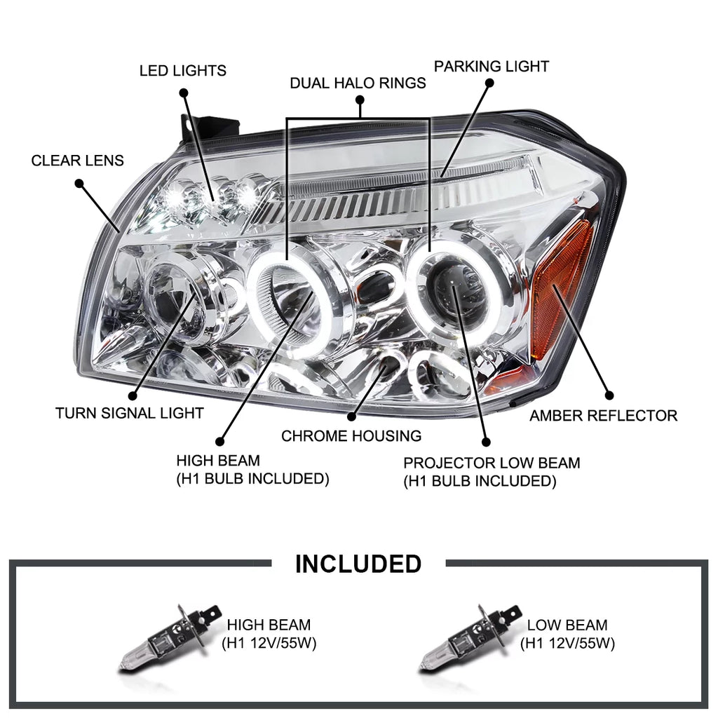 LED Chrome Housing Clear Lens Projector Headlights Left + Right Pair D663