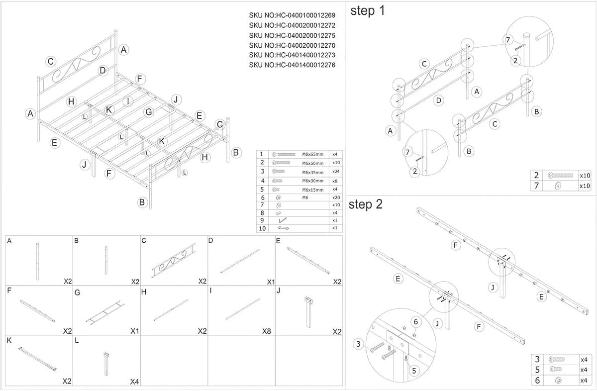 Queen Size Metal Platform Bed Frame with Headboard D93964