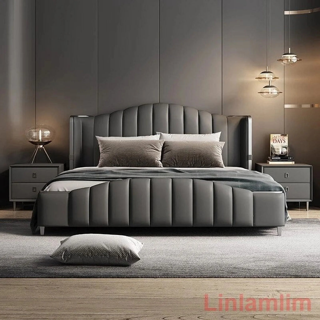 Soft Double Bed Frame with Leather Headboard X875238