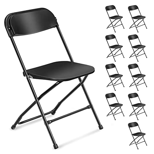 Black 4 Pack Stackable Plastic Folding Chairs with Metal Frame C174627