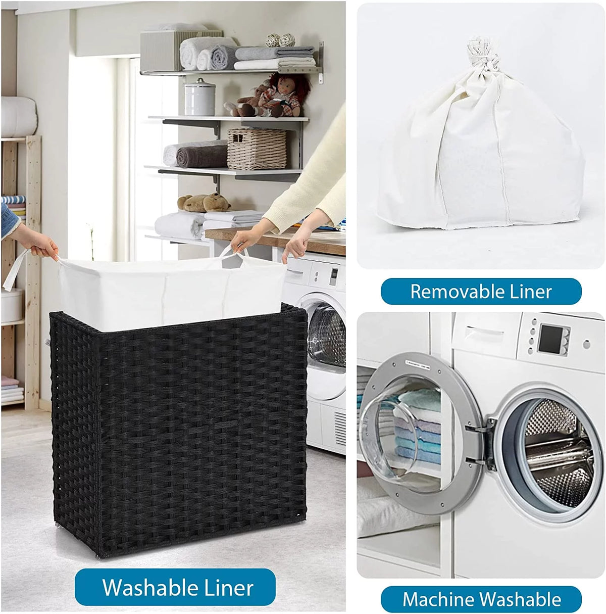 Hand Woven Rattan Laundry Hamper with Lid and Wheels E449256