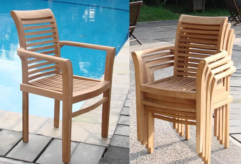 3 Pc Teak Dining Set with Side Table and 2 Stacking Arm Chairs X576