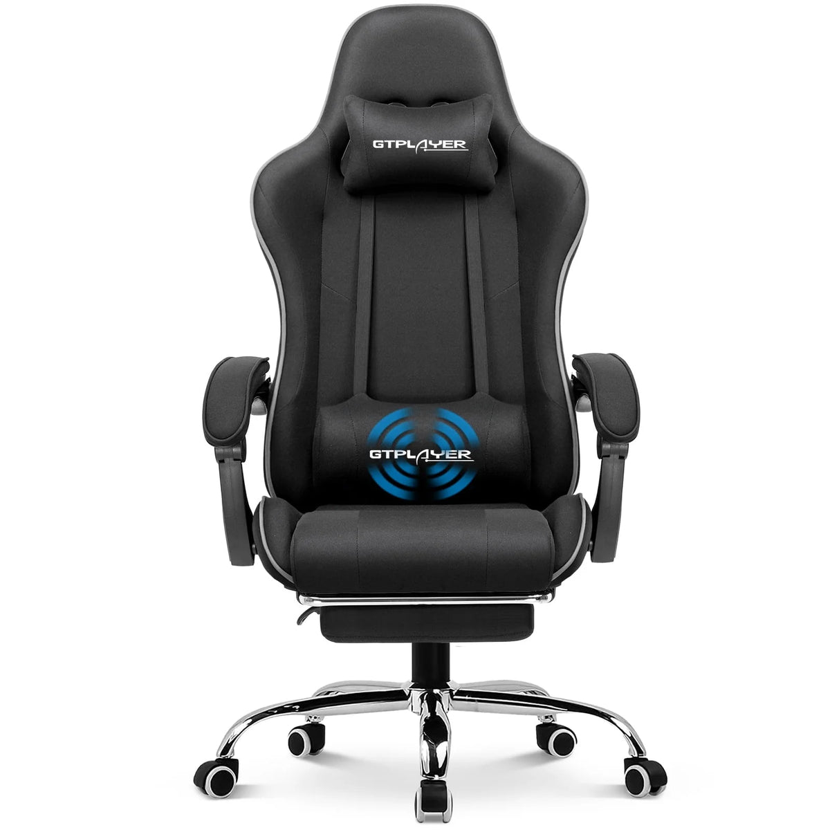 Blue Faux Leather Gaming Chair with Footrest S754