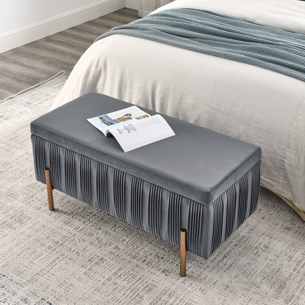 Grey Velvet Upholstered Storage Bench X289041