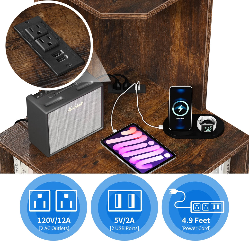 5-Tier Corner Shelf with USB Ports and Outlets R9224