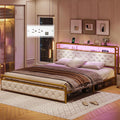 King LED Bed Frame with Power Outlets USB Ports Storage Headboard T5598
