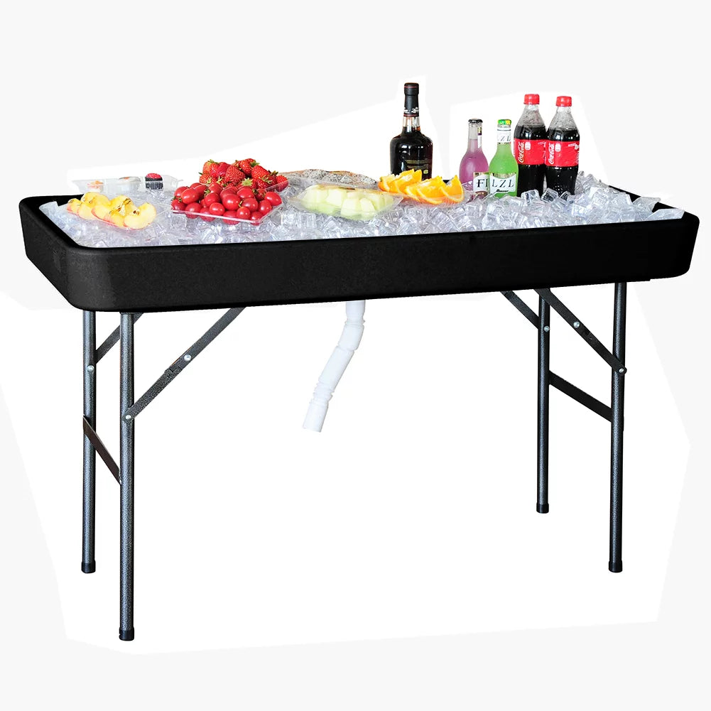 Portable Folding Ice Bin Table with Skirt Black D63832