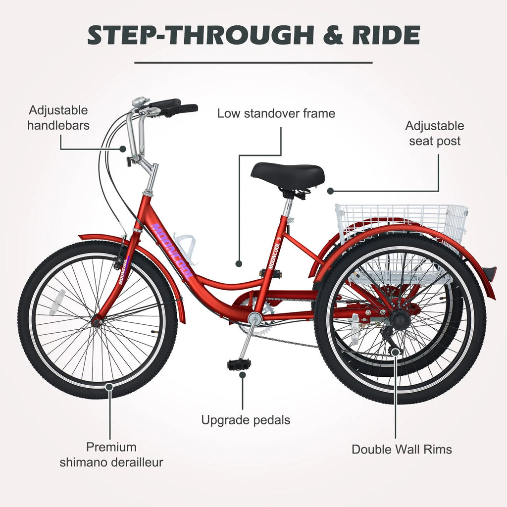 20/24/26 inch 7 Speed Folding Adult Tricycle with Cargo Basket S2377