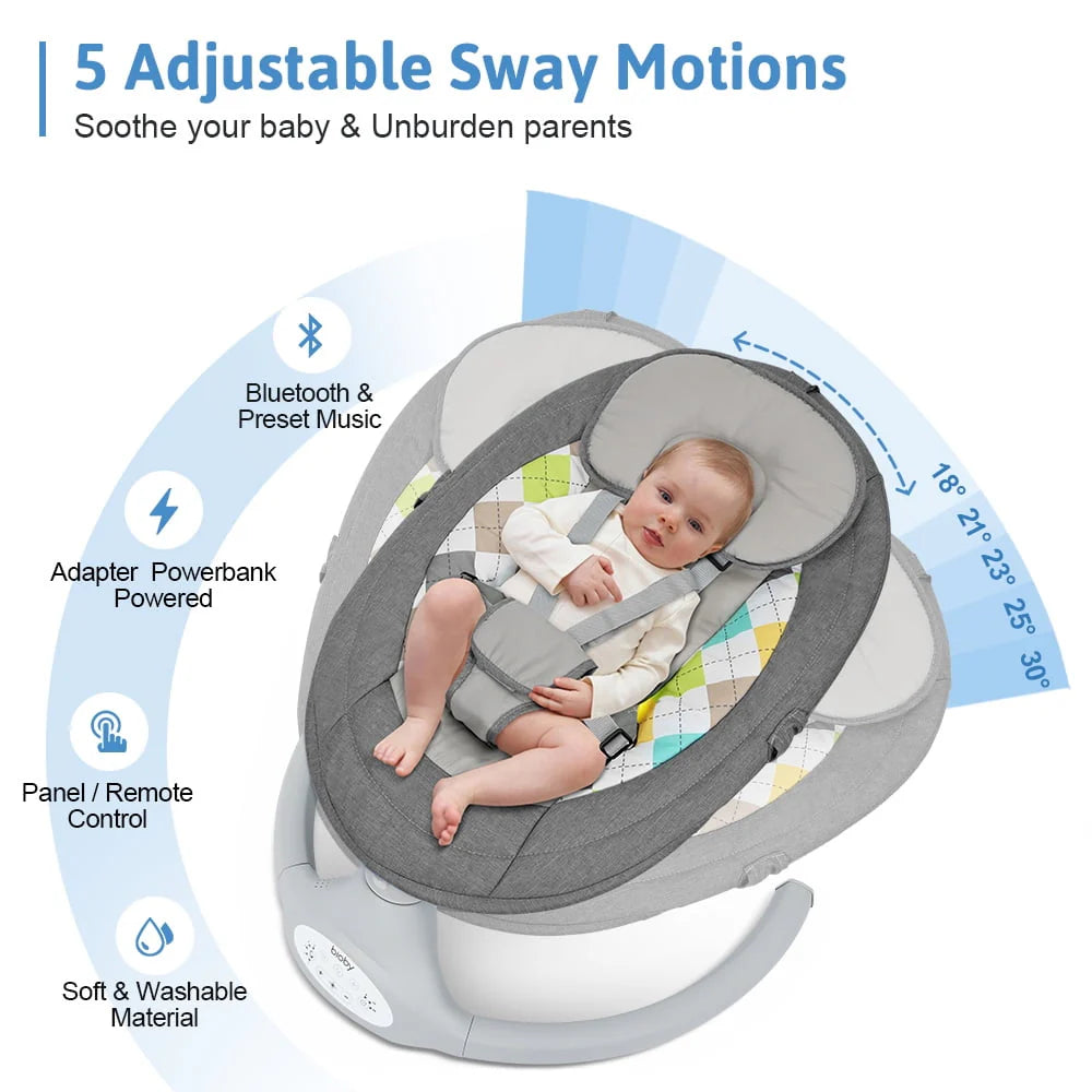 Electric Baby Swing with Remote Control, 5 Swing Speeds, Grey D794