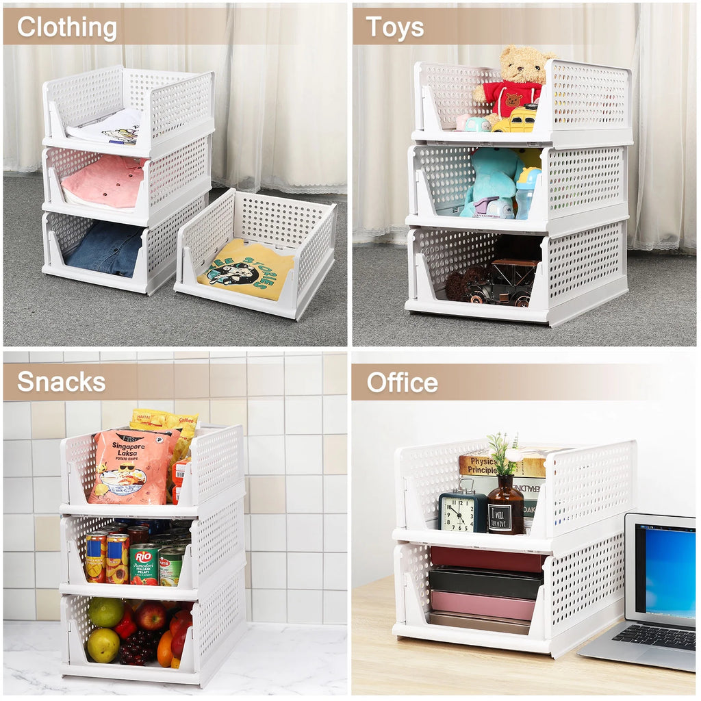 4 Pack Foldable Stackable Plastic Storage Baskets G652258