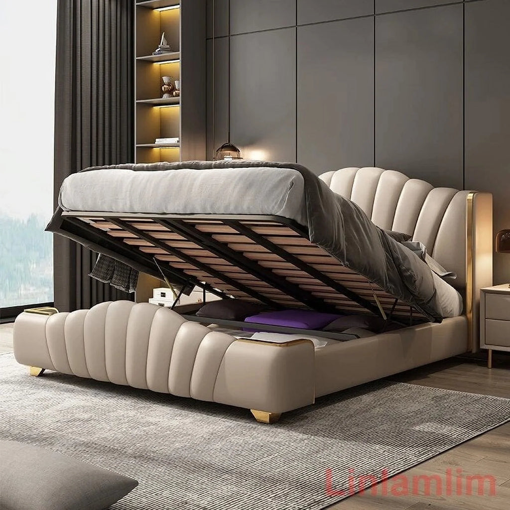 Soft Double Bed Frame with Leather Headboard X875238