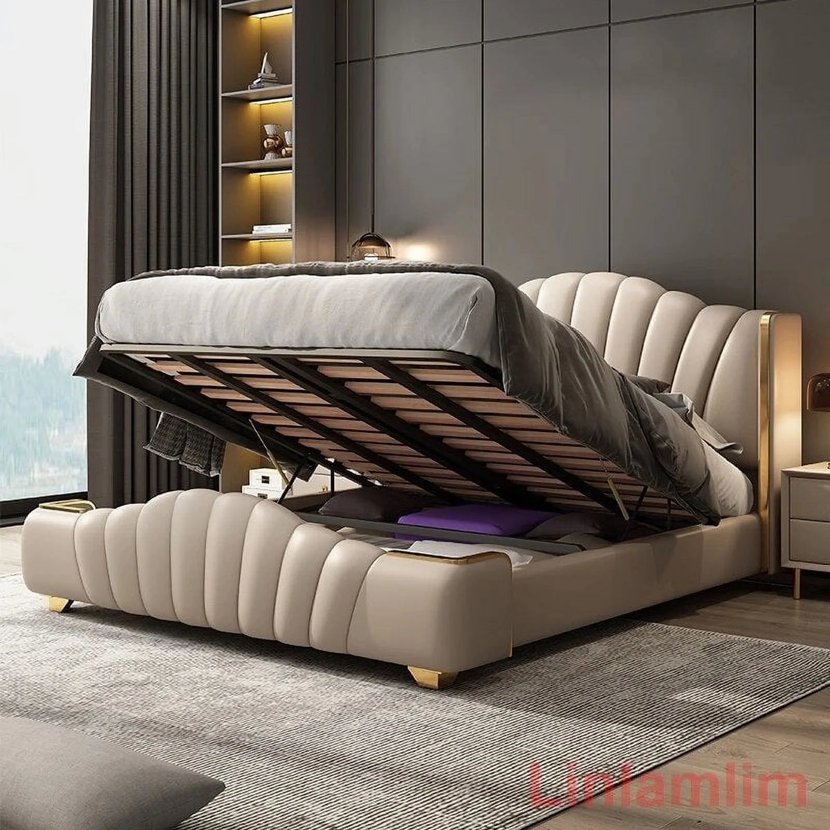 Soft Double Bed Frame with Leather Headboard X875238