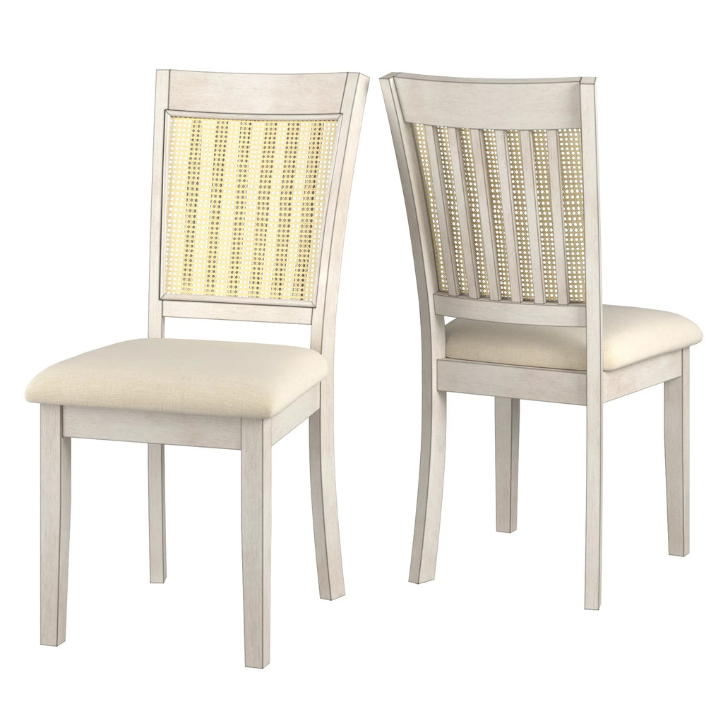 Antique White Beige Linen Dining Chair Set of 2 R8590
