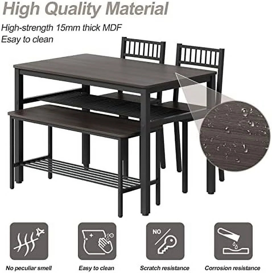 Dining Table Set for 4 with 2 Chairs 1 Bench Rustic Brown M203