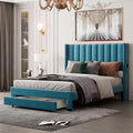 Queen Size Velvet Upholstered Platform Bed with Storage and Headboard A450437