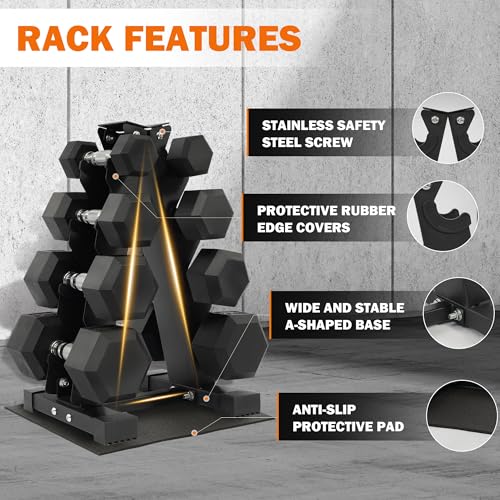 Rubber Encased Hex Dumbbell Set with Rack G57318