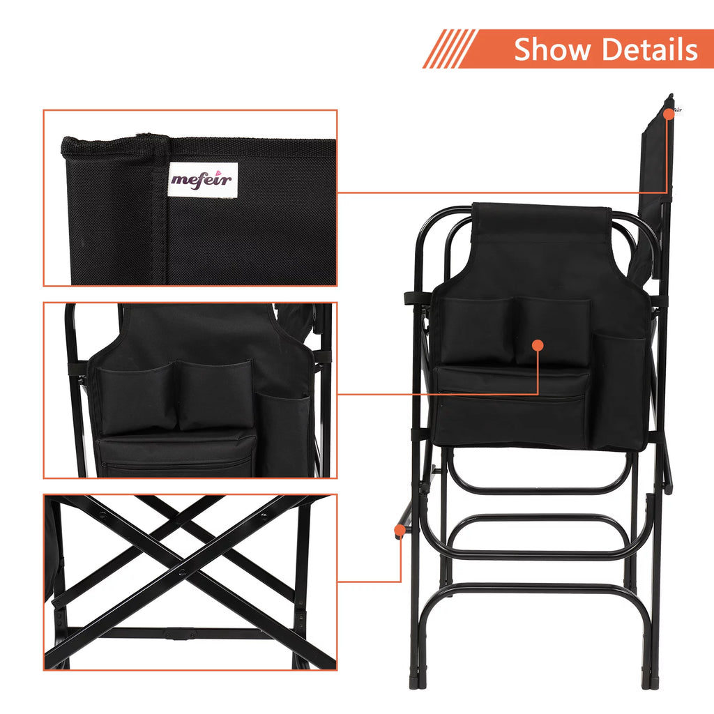 Black Folding Directors Chair with Side Table Storage Bag B8396
