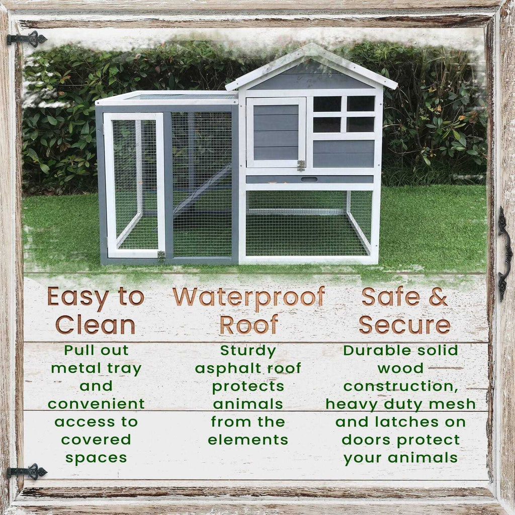 Outdoor Wooden Elevated Rabbit Hutch with Ramp A454591