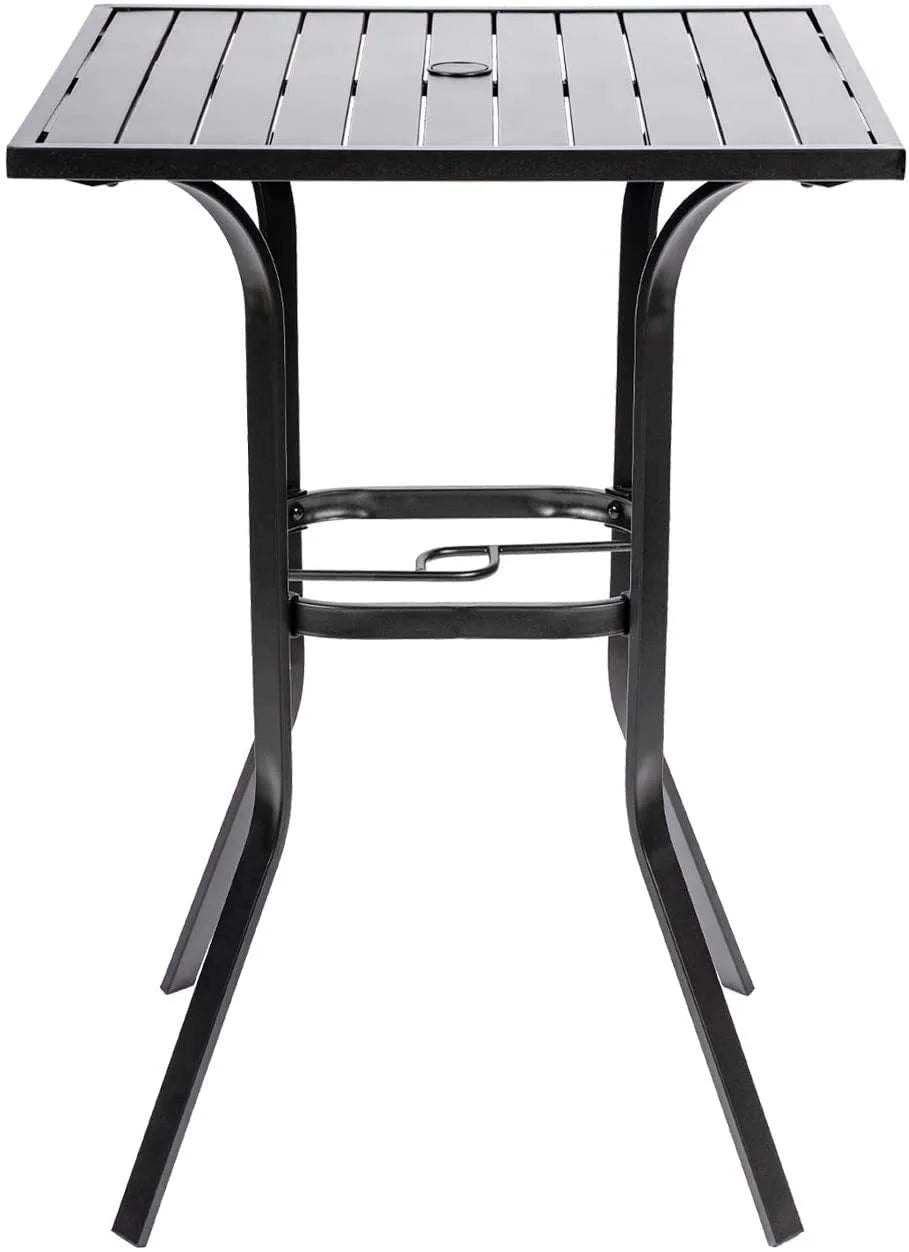 Black Square Patio Height Bar Table with Umbrella Hole S73764