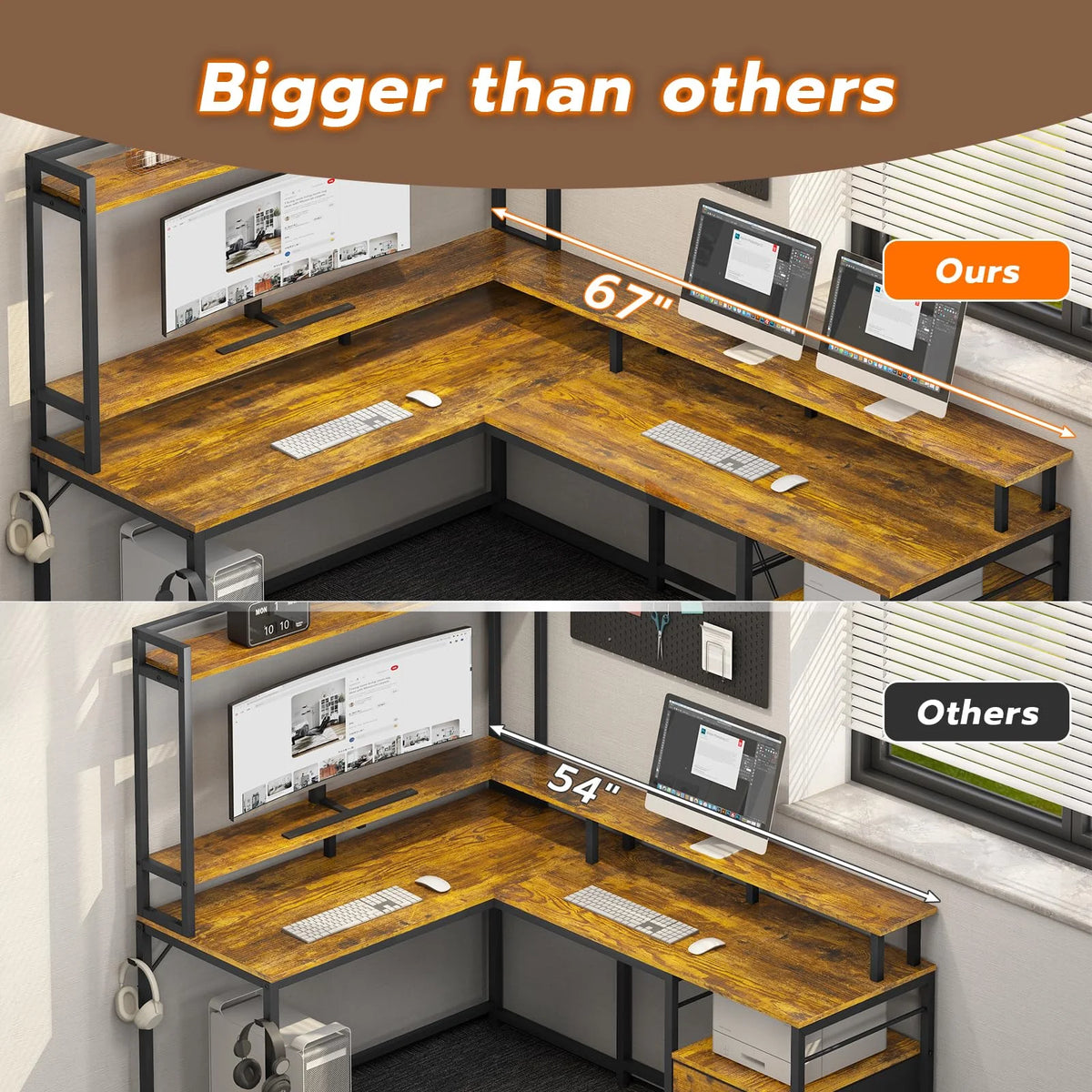L Shaped Desk with LED Light and File Drawer Q898597