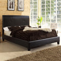 Queen Panel Bed Dark Brown Faux Leather D5026