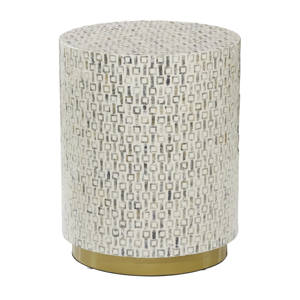 18" x 22" White Mother of Pearl Accent Table with Gold Base T96003